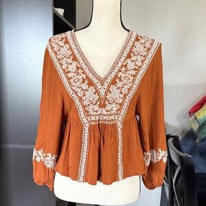 American Eagle Women’s XS Boho Print Balloon Sleeve Cropped Top